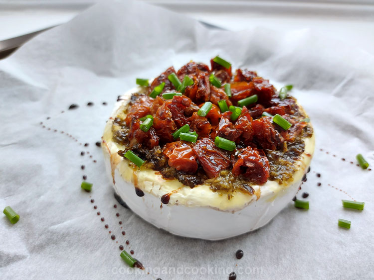 Baked Brie with Pesto and Sundried Tomatoes