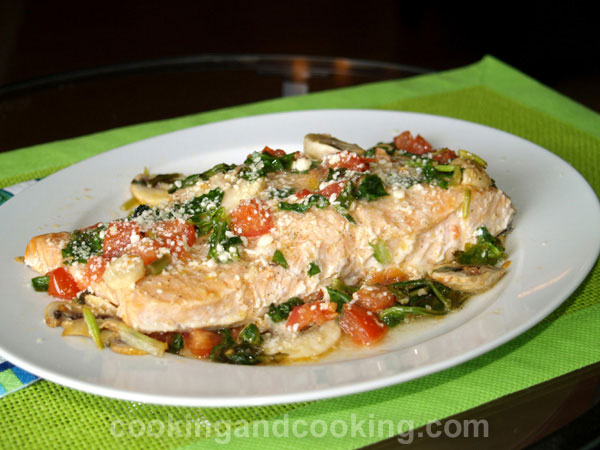 Baked Salmon with Spinach and Mushrooms
